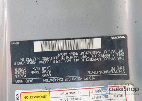 2010 Volvo C70 T5 from USA, damaged, VIN YV1672MC1AJ094112